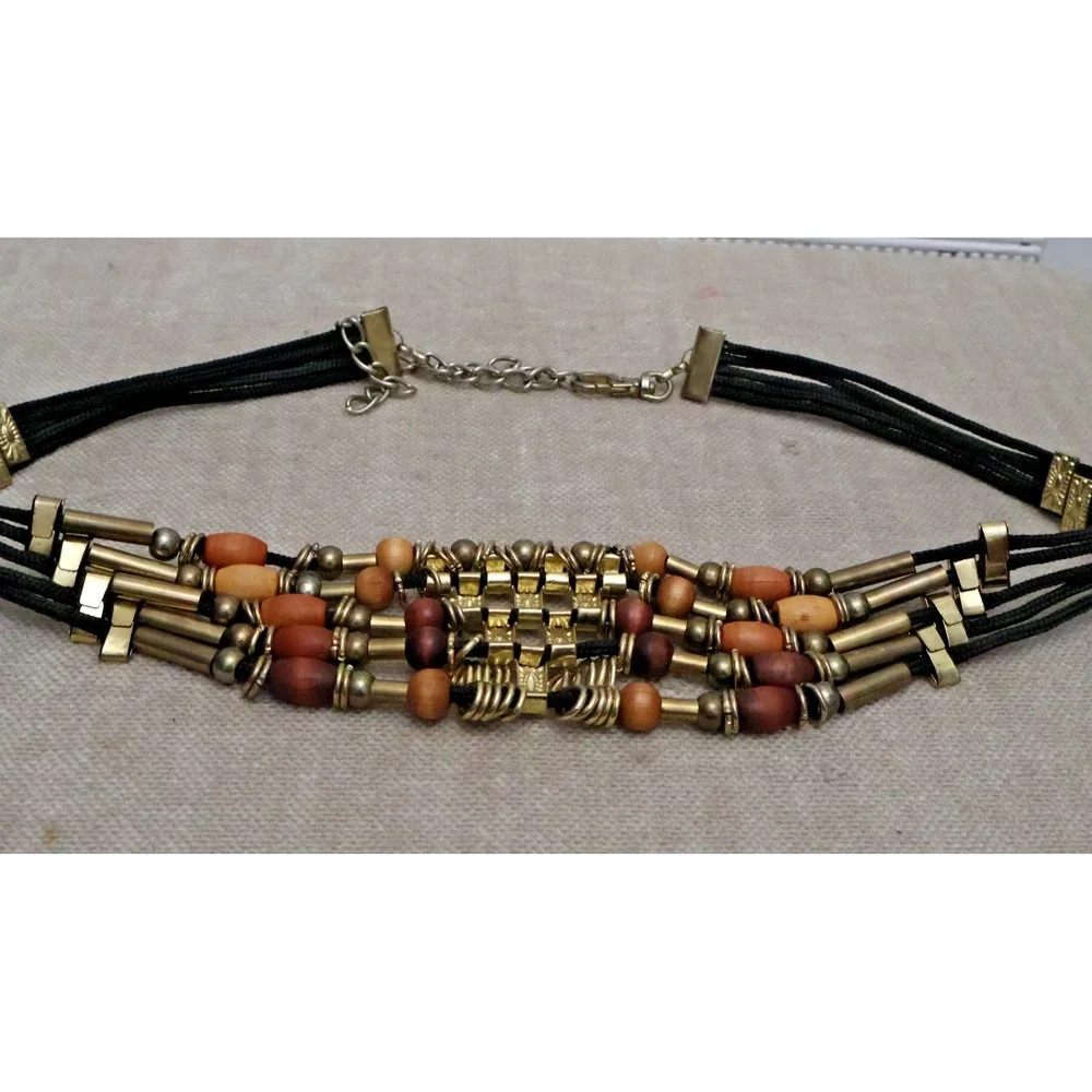 Beaded Belt 70s 80s Multi Strand Gold Brass Silver Brown Tone Beads Rock Disco‎